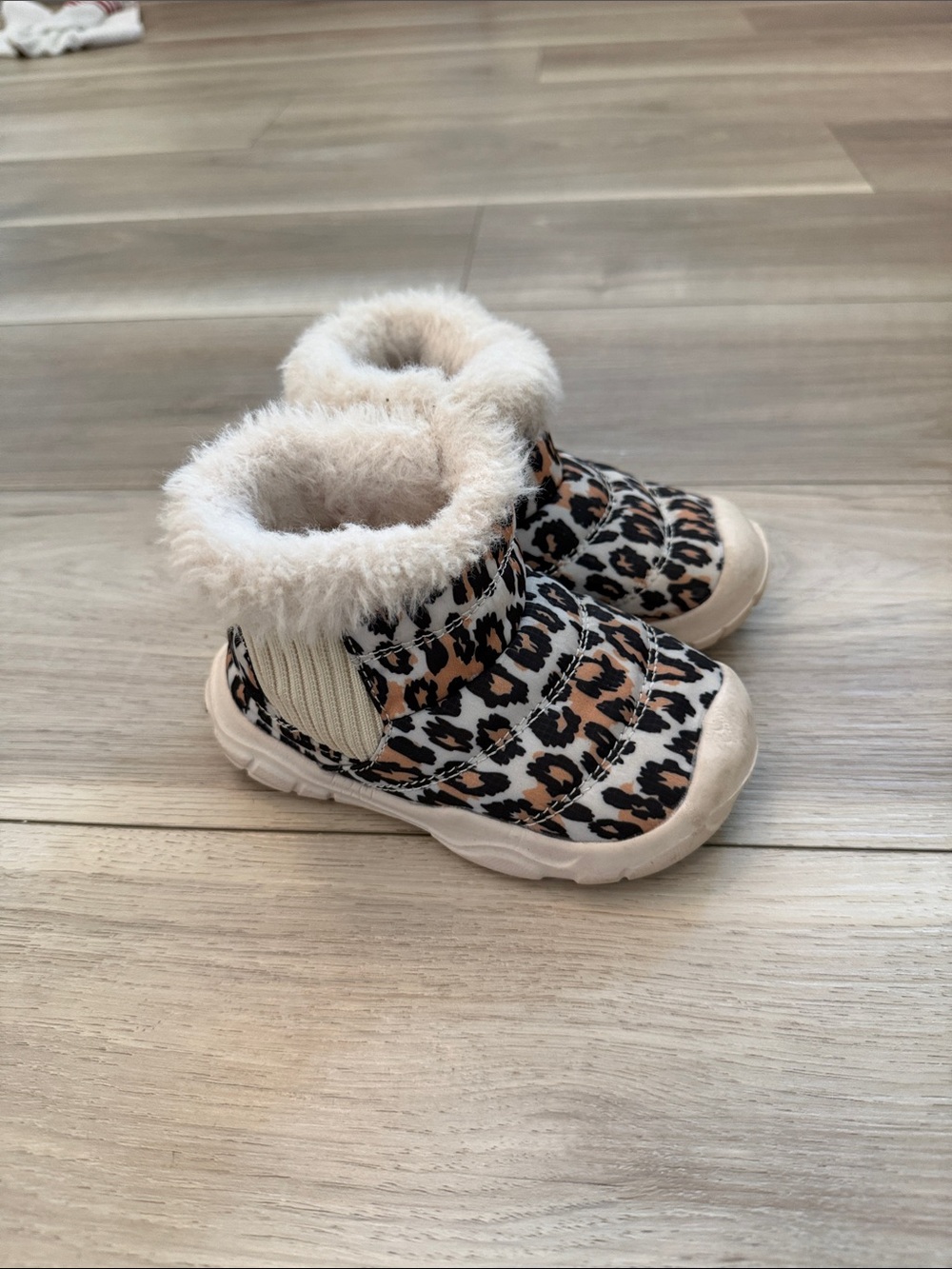 Leopard Print Faux Fur Lined Kids Boots - Beige